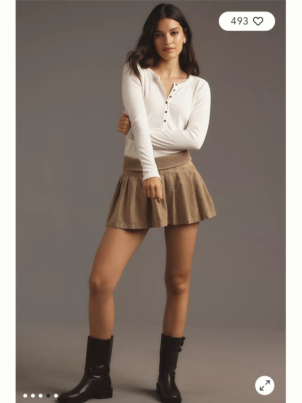 NWT Pilcro Anthropologie Pleated Circle Skort in Tan Sz M
